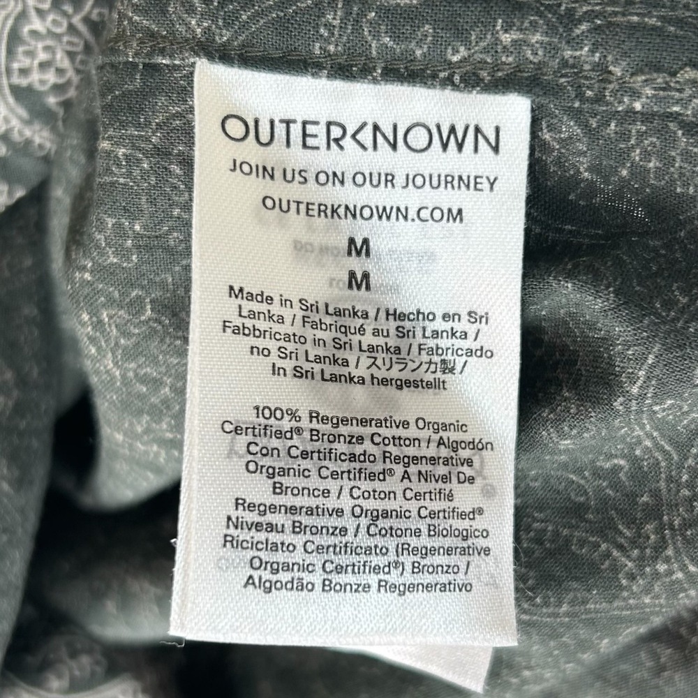 Outerknown Studio Shirt Men M Green Paisley Hawaiian Short Sleeve Button Cotton‎ - Picture 7 of 12
